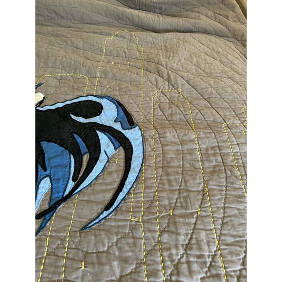 Pottery, barn, kids twin , hand, stitched, cotton, Batman, quilt, gray blue - Picture 3 of 3